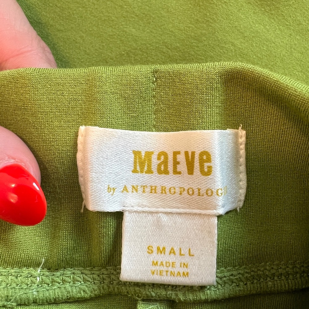 Anthropologie Maeve Ponte Flare Lime Green Flare Pants w/ Black Stripe - Picture 6 of 7